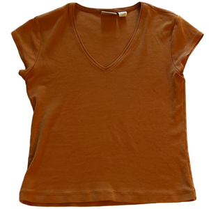 Chicos V-Neck Brown Women's Top Size 0 Short Sleeves
